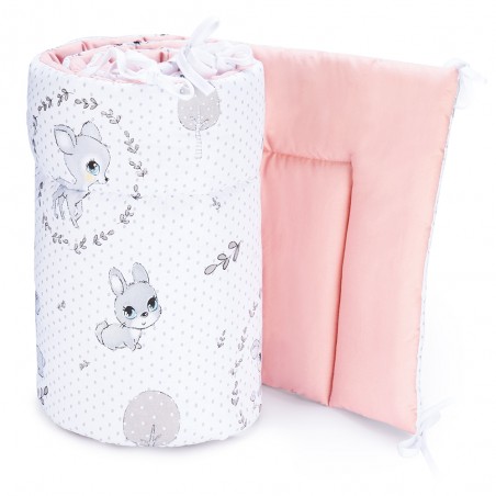 Babyboom dwustronny ochraniacz do łóżeczka dziecięcego Premium 180x30 cm Sarenka szara w kropeczki / pudrowy róż - 1