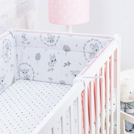 Babyboom dwustronny ochraniacz do łóżeczka dziecięcego Premium 180x30 cm Sarenka szara w kropeczki / pudrowy róż - 2