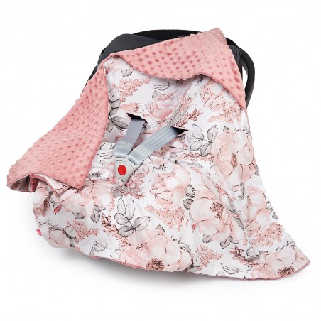 Babyboom kocyk otulacz minky i bawełna do fotelika nosidełka z kapturem Dzika róża/pudrowy róż - 6