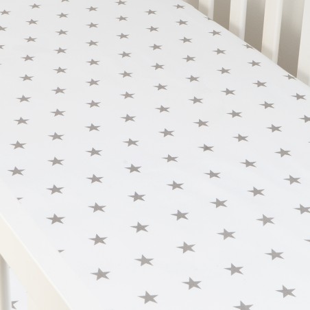 Babyboom prześcieradło bawełniane do łóżeczka dziecięcego 120x60 cm Premium szare gwiazdki na białym tle - 1