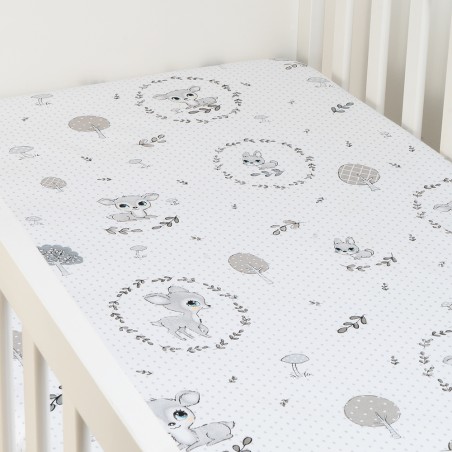 Babyboom prześcieradło bawełniane do łóżeczka dziecięcego 120x60 cm Premium Sarenka szara w kropeczki - 1