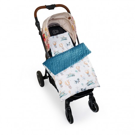 Babyboom komplet do wózka Premium minky z bawełną, zestaw kocyk + poduszka Ballons/szmaragd - 2