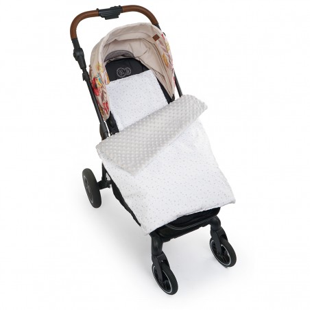 Babyboom komplet do wózka Premium minky z bawełną, zestaw kocyk + poduszka Gwiazdozbiór/szary - 1