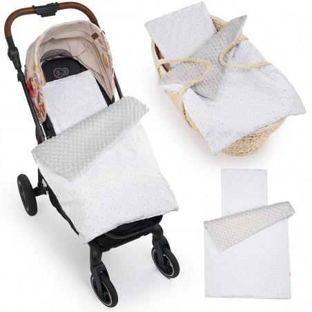 Babyboom komplet do wózka Premium minky z bawełną, zestaw kocyk + poduszka Gwiazdozbiór/szary - 2