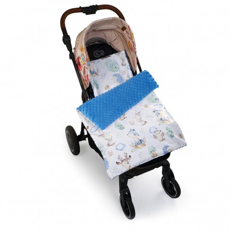 Babyboom komplet do wózka Premium minky z bawełną, zestaw kocyk + poduszka Jeżyki i przyjaciele/niebieski - 1