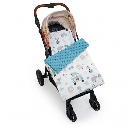 Babyboom komplet do wózka Premium minky z bawełną, zestaw kocyk + poduszka Safari/szmaragd - 3
