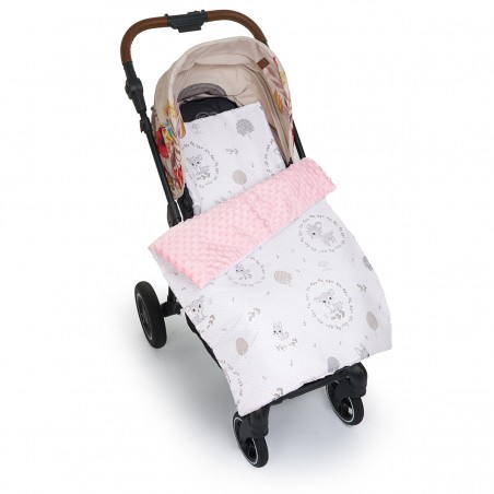 Babyboom komplet do wózka Premium minky z bawełną, zestaw kocyk + poduszka Sarenka kropki/różowy - 3