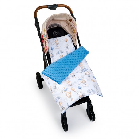 Babyboom komplet do wózka Premium minky z bawełną, zestaw kocyk + poduszka Miś na spadochronie/niebieski - 2