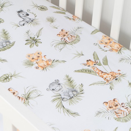 Babyboom prześcieradło bawełniane do łóżeczka dziecięcego 120x60 cm Premium Jungle vibes / oliwka - 1
