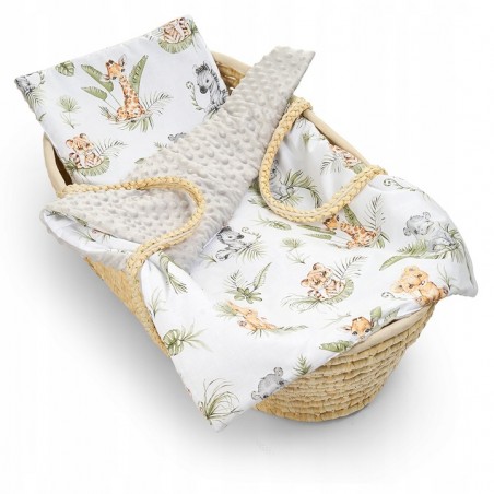 Babyboom komplet do wózka Premium minky z bawełną, zestaw kocyk + poduszka Jungle vibes / minky szary - 2