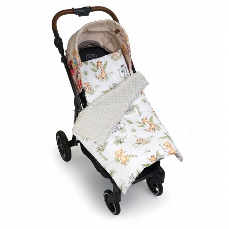 Babyboom komplet do wózka Premium minky z bawełną, zestaw kocyk + poduszka Jungle vibes / minky szary - 4