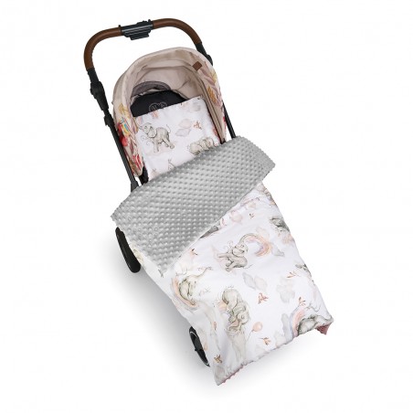 Babyboom komplet do wózka Premium minky z bawełną, zestaw kocyk + poduszka Magical Elephant / szary - 1