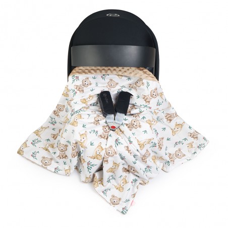 Babyboom kocyk otulacz minky i bawełna do fotelika nosidełka z kapturem Little Bear / Cappucino - 1