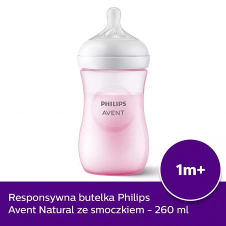 Philips Avent Butelka Natural Responsywna 260 ml 1m+ Różowa SCY903/11 RESPONSE - 1