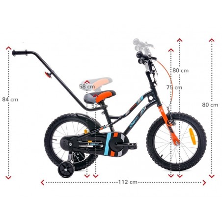 Sun Baby Rowerek dla chłopca 16 cali Tiger Bike z pchaczem czarno - pomarańczow - turkusowy - 7