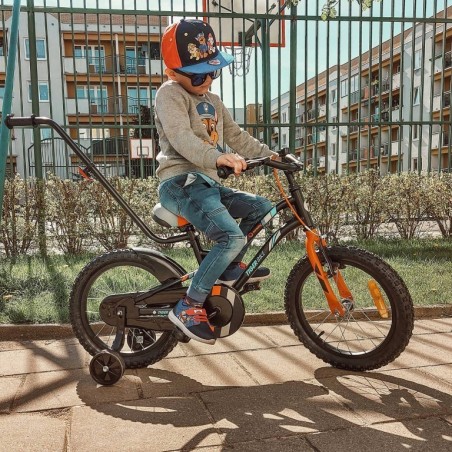 Sun Baby Rowerek dla chłopca 16 cali Tiger Bike z pchaczem czarno - pomarańczow - turkusowy - 9