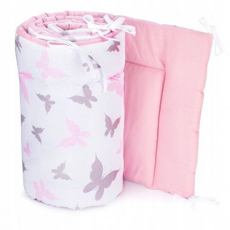 Babyboom dwustronny ochraniacz do łóżeczka dziecięcego Premium 180x30 cm Motyle różowe/pudrowy róż - 1