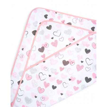 Babyboom okrycie kąpielowe ręcznik 85x85 cm Bawełna 100% Serduszka różowe - 1