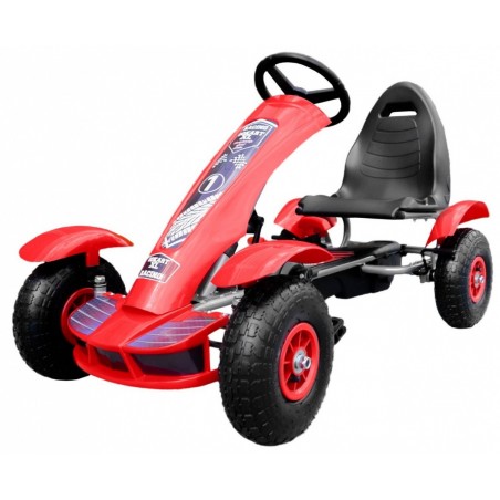 Gokart na pedały Racing XL dla dzieci 3+ Czerwony + Pompowane koła + Regulacja fotela + Wolny bieg - 2