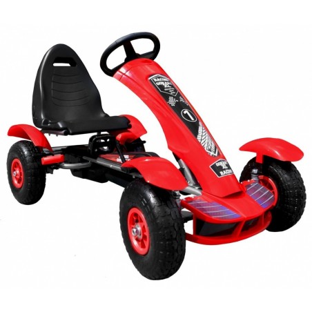Gokart na pedały Racing XL dla dzieci 3+ Czerwony + Pompowane koła + Regulacja fotela + Wolny bieg - 5