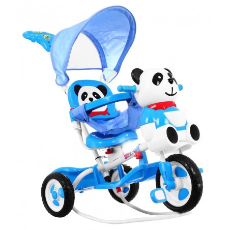 3-kołowy Rowerek dla dzieci Panda Niebieski + Dźwięki + Daszek + Barierka + Podnóżek + Rączka + Płozy + Schowek - 1