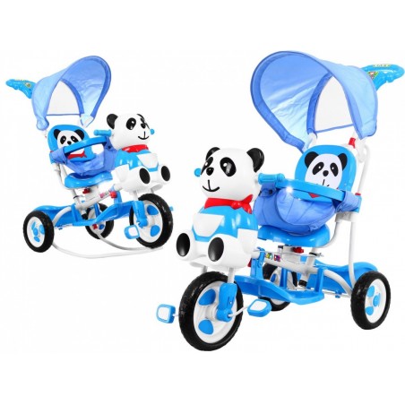3-kołowy Rowerek dla dzieci Panda Niebieski + Dźwięki + Daszek + Barierka + Podnóżek + Rączka + Płozy + Schowek - 4
