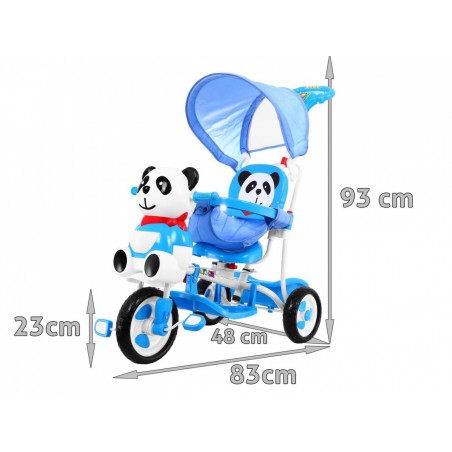 3-kołowy Rowerek dla dzieci Panda Niebieski + Dźwięki + Daszek + Barierka + Podnóżek + Rączka + Płozy + Schowek - 5