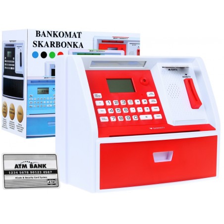 Bankomat z kartą Skarbonka dla dzieci 3+ czerwony Interaktywne funkcje + Tryb oszczędzania - 6