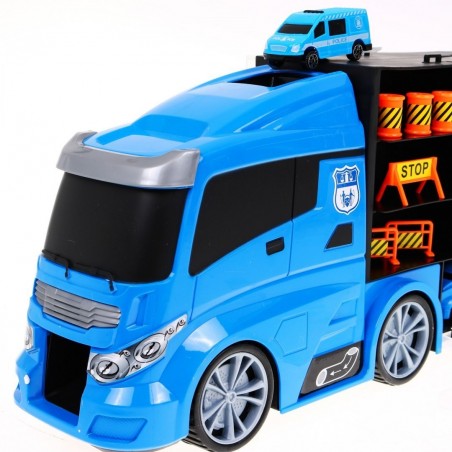 Ciężarówka policyjna 2w1 dla dzieci 3+ Schowek na resorówki + Zjeżdżalnia dla autek - 4