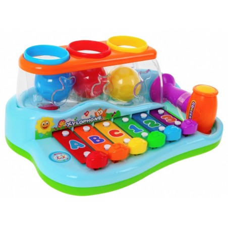 Kolorowe Cymbałki 2w1 dla dzieci 18m+ Instrument + Młotek + Sorter kolorów z kulami - 1