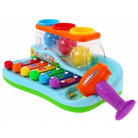 Kolorowe Cymbałki 2w1 dla dzieci 18m+ Instrument + Młotek + Sorter kolorów z kulami - 2
