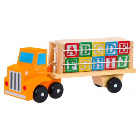 Drewniana Ciężarówka z Naczepą i Klockami dla dzieci 2+ Zabawka edukacyjna + Klocki z literami cyframi - 1