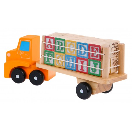 Drewniana Ciężarówka z Naczepą i Klockami dla dzieci 2+ Zabawka edukacyjna + Klocki z literami cyframi - 2