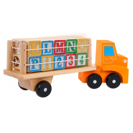 Drewniana Ciężarówka z Naczepą i Klockami dla dzieci 2+ Zabawka edukacyjna + Klocki z literami cyframi - 3
