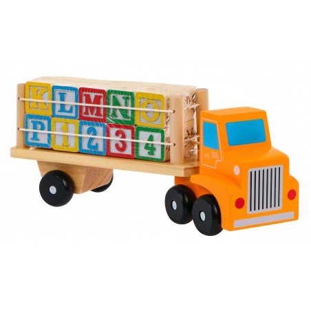 Drewniana Ciężarówka z Naczepą i Klockami dla dzieci 2+ Zabawka edukacyjna + Klocki z literami cyframi - 4