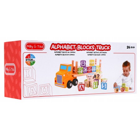 Drewniana Ciężarówka z Naczepą i Klockami dla dzieci 2+ Zabawka edukacyjna + Klocki z literami cyframi - 11