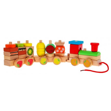 Drewniana lokomotywa z sorterami dla dzieci 3+ Zabawka sensoryczna + 27 klocków - 1