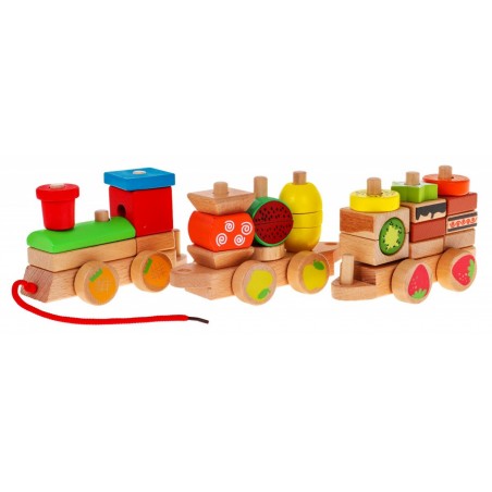 Drewniana lokomotywa z sorterami dla dzieci 3+ Zabawka sensoryczna + 27 klocków - 2