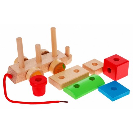 Drewniana lokomotywa z sorterami dla dzieci 3+ Zabawka sensoryczna + 27 klocków - 6