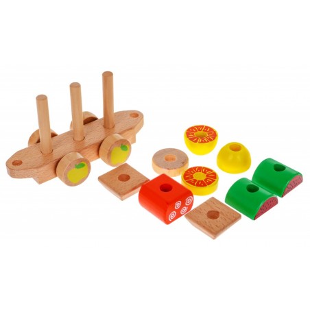 Drewniana lokomotywa z sorterami dla dzieci 3+ Zabawka sensoryczna + 27 klocków - 7