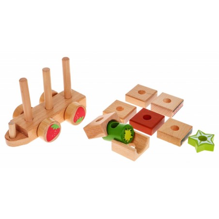 Drewniana lokomotywa z sorterami dla dzieci 3+ Zabawka sensoryczna + 27 klocków - 8