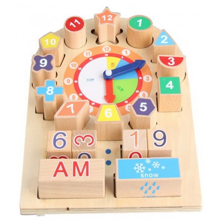 Drewniana plansza edukacyjna Zegar dla dzieci 12m+ Nauka czytania czasu i pogody - 1