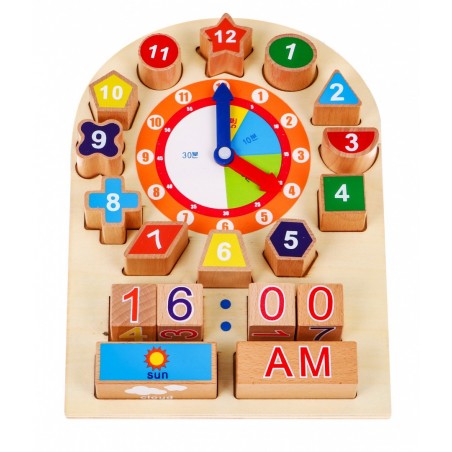 Drewniana plansza edukacyjna Zegar dla dzieci 12m+ Nauka czytania czasu i pogody - 2