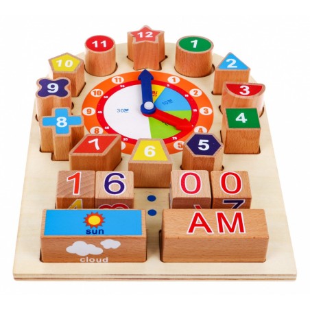 Drewniana plansza edukacyjna Zegar dla dzieci 12m+ Nauka czytania czasu i pogody - 3