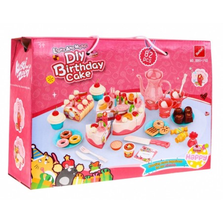 Duży zestaw Przyjęcie Urodzinowe dla dzieci 3+ Zabawkowy tort i słodkości + Interaktywna świeczka + Akcesoria 82 el. - 8