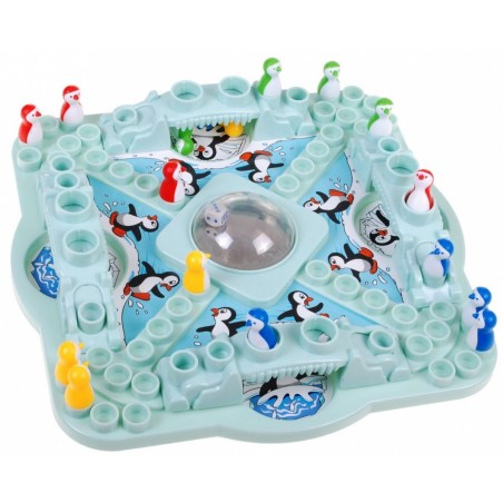 Gra planszowa "Wyścig pingwinów" chińczyk dla dzieci 4+ i dorosłych + Kolorowe pingwiny + Kostka w kuli - 1
