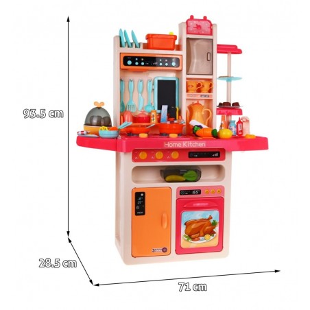 Stylowa różowa Kuchnia dla dzieci 3+ Kran z wodą + Interaktywny palnik z parą + Panel audio 65 el. - 1