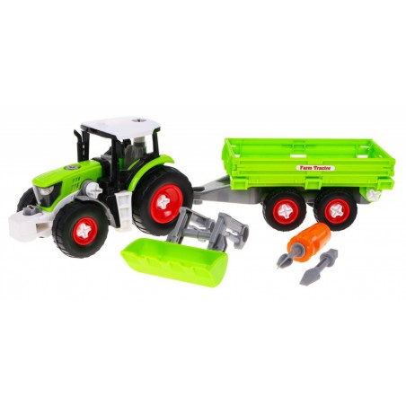 Rozkręcany Traktor z przyczepą dla dzieci 3+ Wkrętarka + Śrubokręt + Spychacz - 1