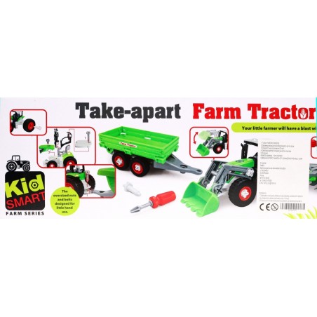 Rozkręcany Traktor z przyczepą dla dzieci 3+ Wkrętarka + Śrubokręt + Spychacz - 7