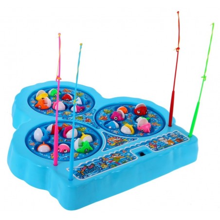 Gra zręcznościowa Łowienie Rybek dla dzieci 3+ niebieski + 21 kolorowych Rybek + 4 Wędki + Plansza z 3 jeziorkami - 1